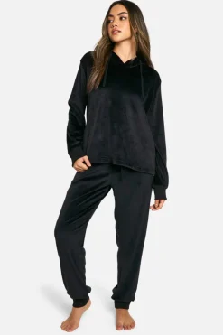 Up To 80% Off Winter Warmers|Loungewear*boohoo Velour Hoody And Jogger Set black