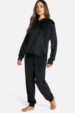 Up To 80% Off Winter Warmers|Loungewear*boohoo Velour Hoody And Jogger Set black