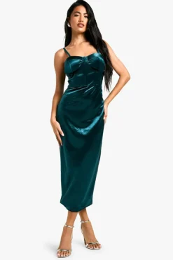 Bodycon Dresses*boohoo Velvet Corset Midaxi Dress emerald