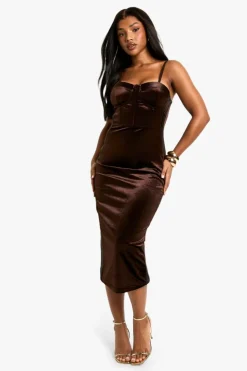 Bodycon Dresses|Midi Dresses*boohoo Velvet Corset Midaxi Dress brown