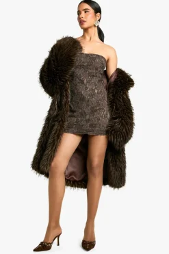 Bodycon Dresses*boohoo Velvet Lace Bandeau Mini Dress taupe