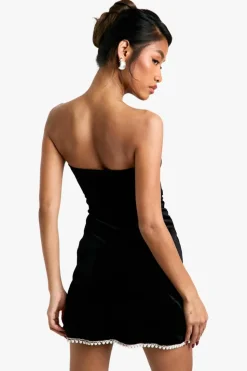 Mini Dresses|Dresses*boohoo Velvet Pearl Trim Bandeau Mini Dress black