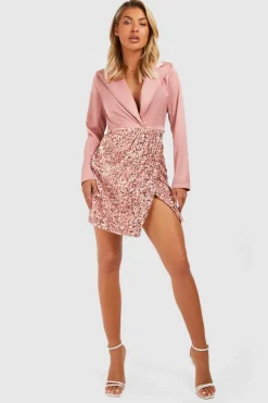 Blazer Dresses*boohoo Velvet Sequin Contrast Blazer Party Dress blush