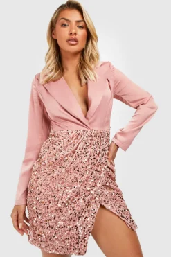 Blazer Dresses*boohoo Velvet Sequin Contrast Blazer Party Dress blush