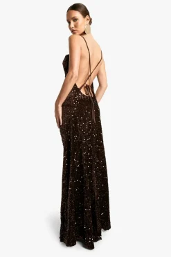 Maxi Dresses|Dresses*boohoo Velvet Sequin Cowl Neck Slip Maxi Dress chocolate