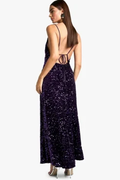 Maxi Dresses|Dresses*boohoo Velvet Sequin Cowl Neck Slip Maxi Dress purple
