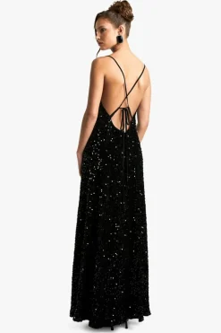 Maxi Dresses*boohoo Velvet Sequin Cowl Neck Slip Maxi Dress black
