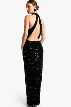 Maxi Dresses*boohoo Velvet Sequin Halterneck Slip Maxi Dress black