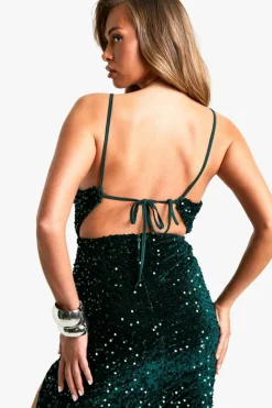 Cami Dresses|Maxi Dresses*boohoo Velvet Sequin Slip Maxi Dress emerald