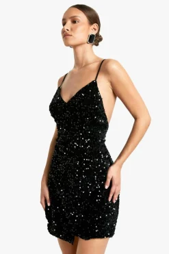 Cami Dresses*boohoo Velvet Sequin Slip Mini Dress black