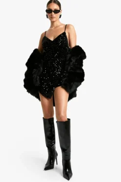 Cami Dresses*boohoo Velvet Sequin Slip Mini Dress black