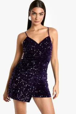 Cami Dresses*boohoo Velvet Sequin Slip Mini Dress purple