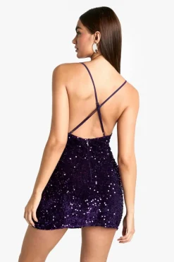 Cami Dresses*boohoo Velvet Sequin Slip Mini Dress purple