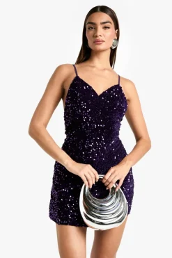 Cami Dresses*boohoo Velvet Sequin Slip Mini Dress purple