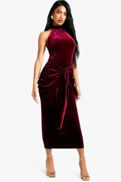 Maxi Dresses*boohoo Velvet Tie Waist Racer Maxi Dress plum