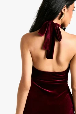 Maxi Dresses*boohoo Velvet Tie Waist Racer Maxi Dress plum