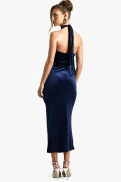 Maxi Dresses*boohoo Velvet Tie Waist Racer Maxi Dress navy