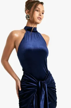 Maxi Dresses*boohoo Velvet Tie Waist Racer Maxi Dress navy