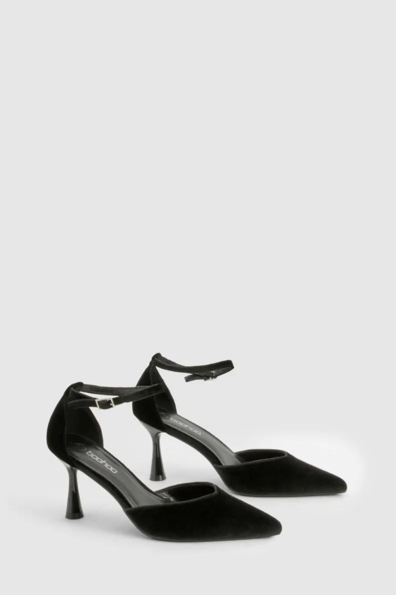 Heels*boohoo Velvet Two Part Court Shoes black