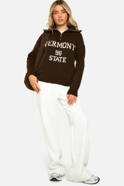 Oversized Jumpers|Jumpers*boohoo Vermont Oversized Knitted Zip Neck Jumper choc brown