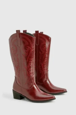 Cowboy Boots|All Boots*boohoo Vintage Look Calf Detail Embroidered Western Cowboy Boots oxblood