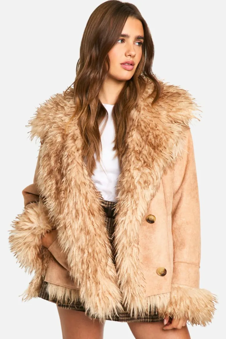 Up To 80% Off Winter Warmers|Aviator Jackets*boohoo Vintage Look Faux Fur Aviator nude pink