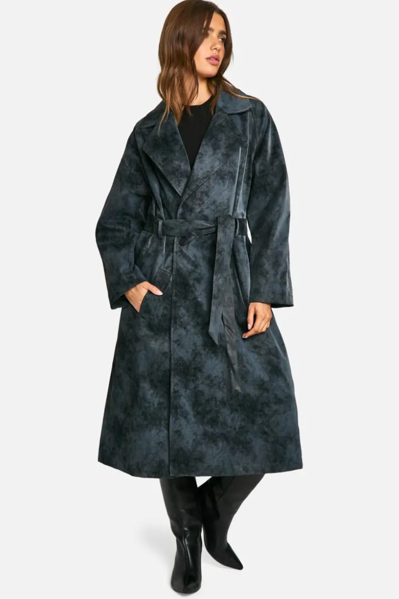 Up To 80% Off Winter Warmers|Trench Coats*boohoo Vintage Look Faux Leather Trench Coat grey