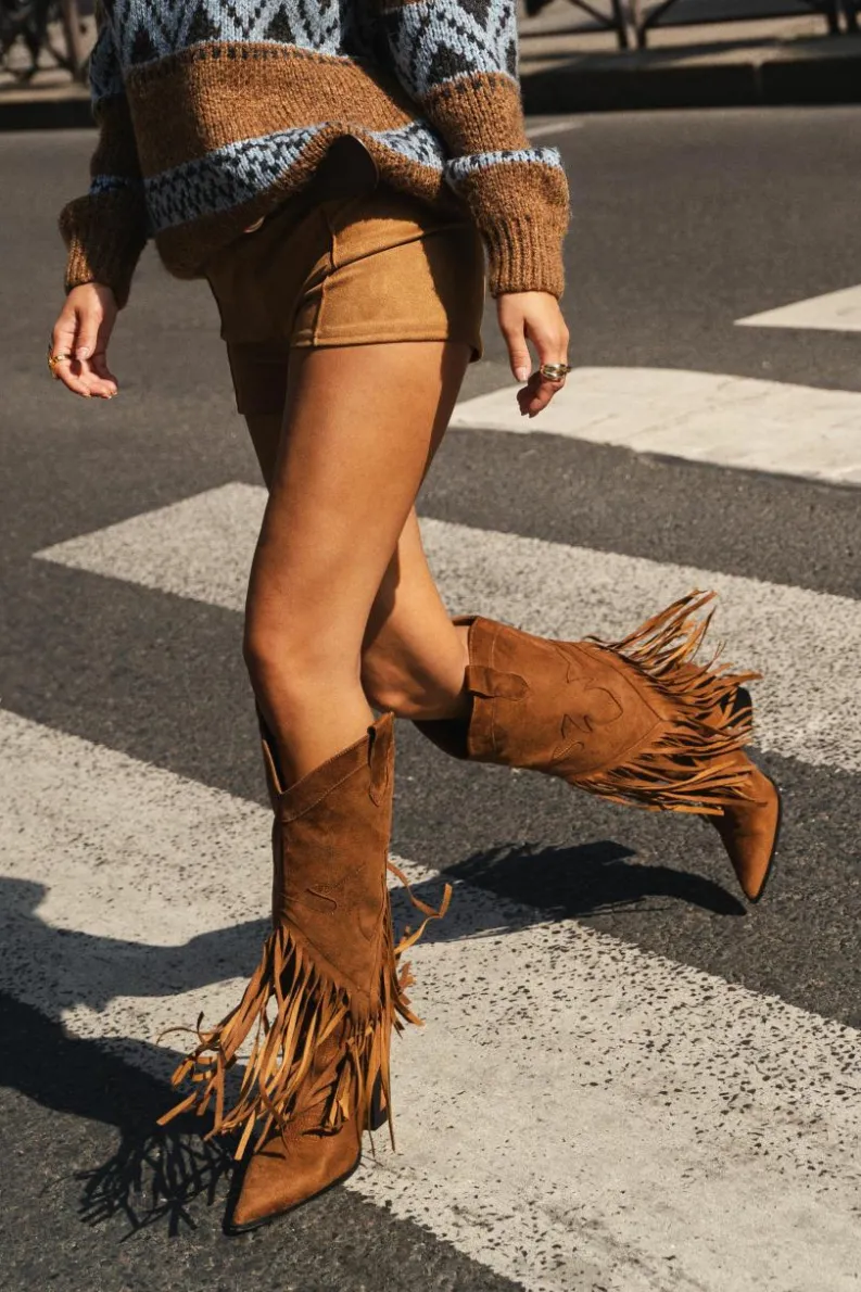 Cowboy Boots|All Boots*boohoo Vintage Look Western Style Tassel Detail Cowboy Boots taupe