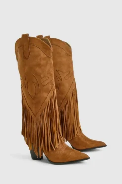 Cowboy Boots|All Boots*boohoo Vintage Look Western Style Tassel Detail Cowboy Boots taupe