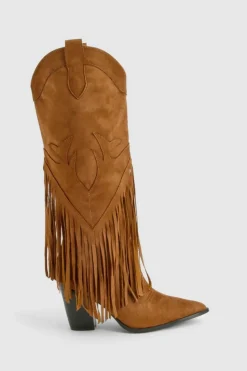 Cowboy Boots|All Boots*boohoo Vintage Look Western Style Tassel Detail Cowboy Boots taupe