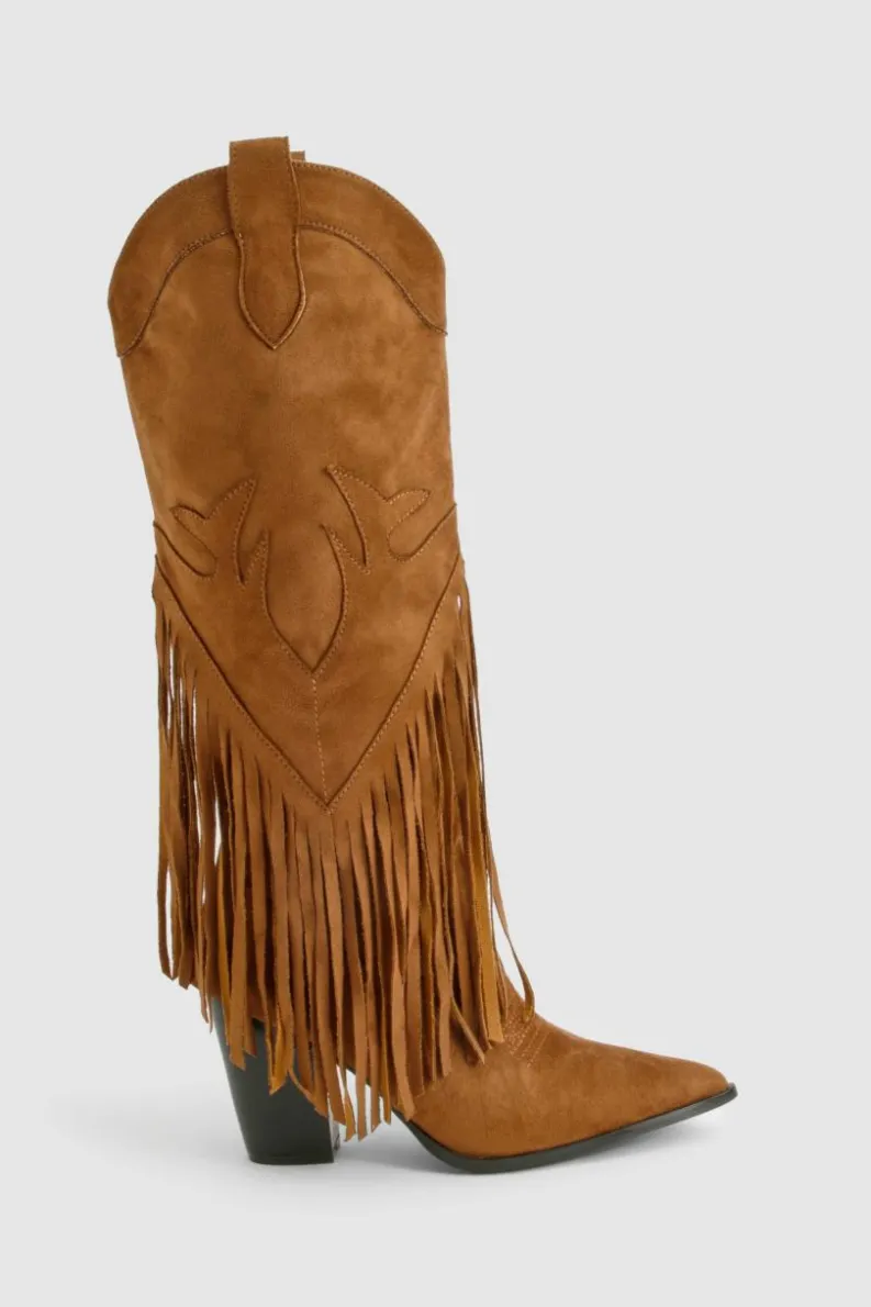 Cowboy Boots|All Boots*boohoo Vintage Look Western Style Tassel Detail Cowboy Boots taupe