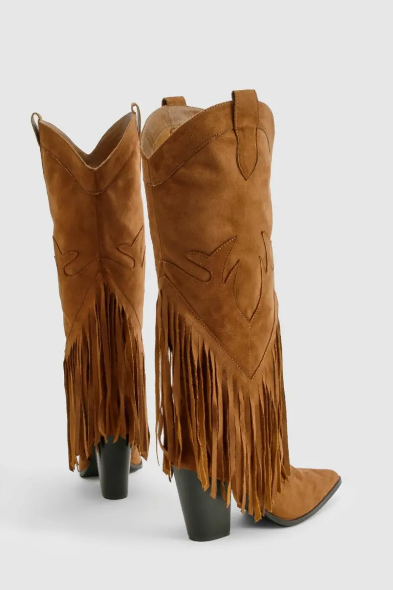Cowboy Boots|All Boots*boohoo Vintage Look Western Style Tassel Detail Cowboy Boots taupe