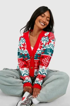 Cardigans*boohoo Vintage Style Christmas Cardigan red