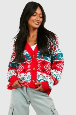 Cardigans*boohoo Vintage Style Christmas Cardigan red