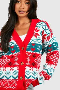 Cardigans*boohoo Vintage Style Christmas Cardigan red
