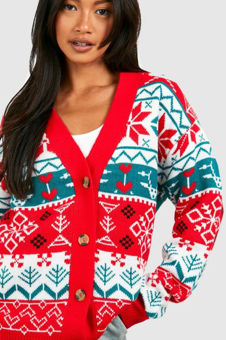 Cardigans*boohoo Vintage Style Christmas Cardigan red
