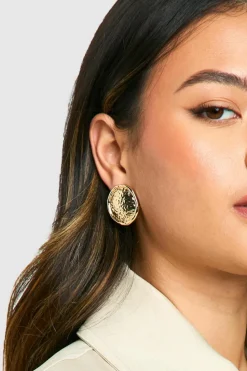 Statement Earrings|Earrings*boohoo Vintage Style Hammered Disc Earrings gold