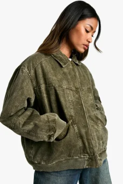 Up To 80% Off Winter Warmers|Bomber Jackets*boohoo Vintage Washed Look Bomber Jacket washed khaki