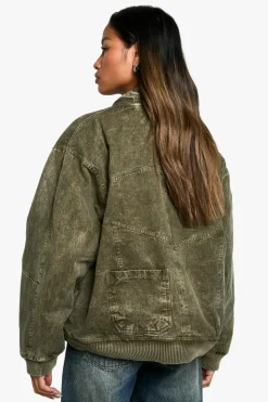 Up To 80% Off Winter Warmers|Bomber Jackets*boohoo Vintage Washed Look Bomber Jacket washed khaki