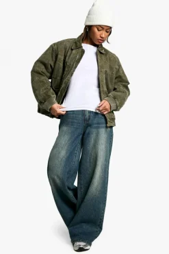 Up To 80% Off Winter Warmers|Bomber Jackets*boohoo Vintage Washed Look Bomber Jacket washed khaki