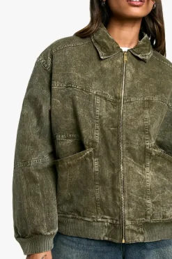 Up To 80% Off Winter Warmers|Bomber Jackets*boohoo Vintage Washed Look Bomber Jacket washed khaki