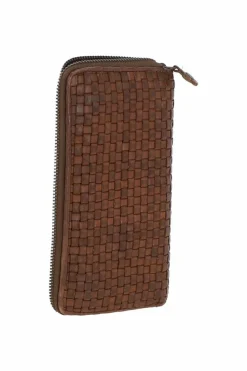 Handbags*Ashwood Leather Vintage Woven Leather Zip Around Large 10 Card Coin Note Purse Light Brown