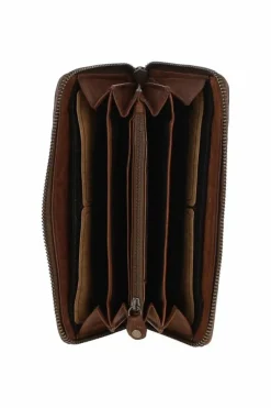 Handbags*Ashwood Leather Vintage Woven Leather Zip Around Large 10 Card Coin Note Purse Light Brown