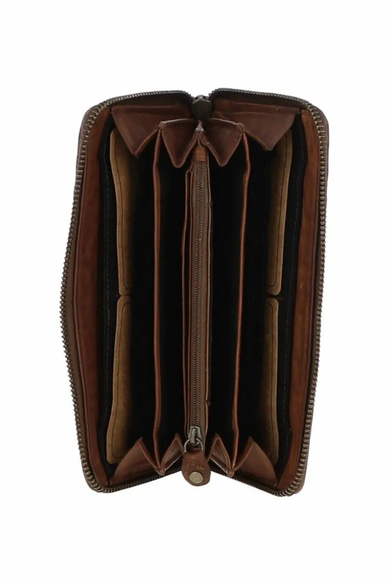 Handbags*Ashwood Leather Vintage Woven Leather Zip Around Large 10 Card Coin Note Purse Light Brown