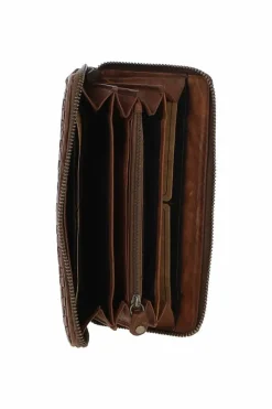 Handbags*Ashwood Leather Vintage Woven Leather Zip Around Large 10 Card Coin Note Purse Light Brown