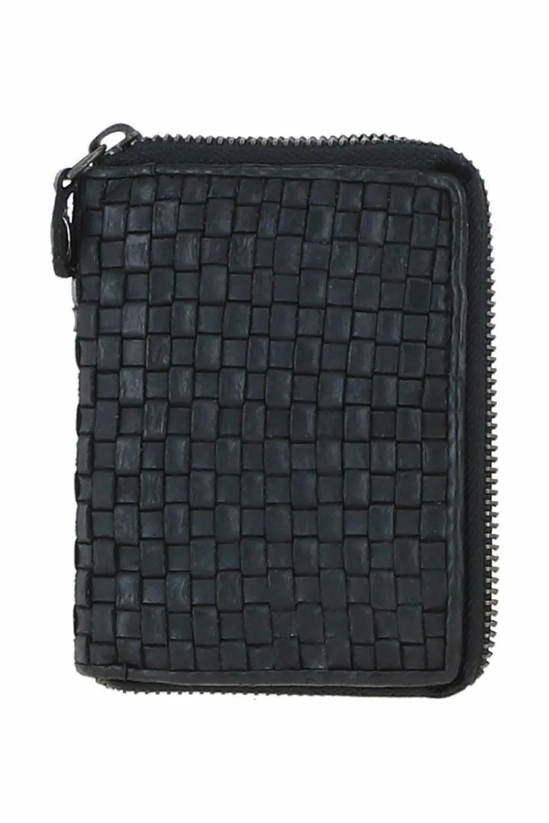 Handbags*Ashwood Leather Vintage Woven Leather Zip Around Small 6 Card Coin Purse Black