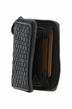 Handbags*Ashwood Leather Vintage Woven Leather Zip Around Small 6 Card Coin Purse Black