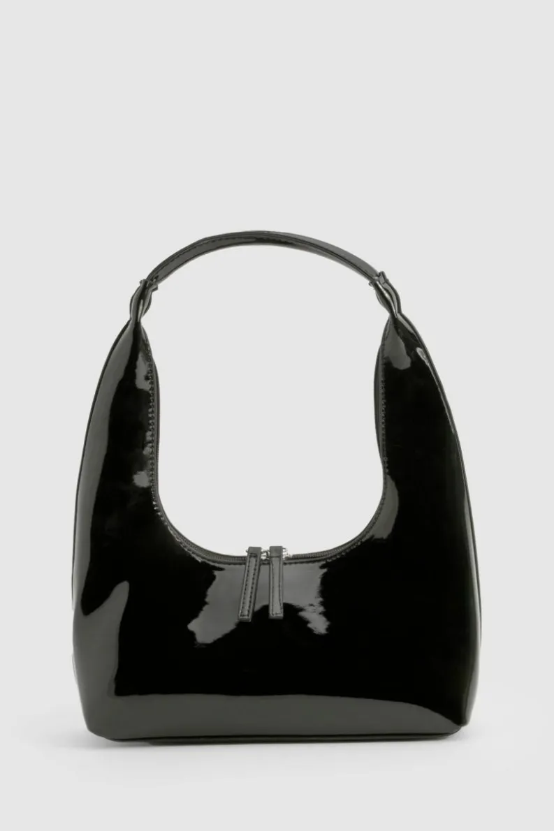 Shoulder Bags|Handbags*boohoo Vinyl Curve Shaped Shoulder Bag black