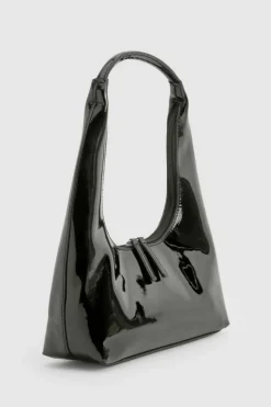 Shoulder Bags|Handbags*boohoo Vinyl Curve Shaped Shoulder Bag black