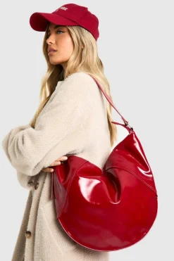 Shoulder Bags|Handbags*boohoo Vinyl Oversized Round Shoulder Bag red